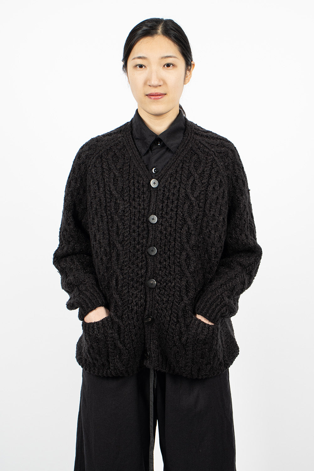 Fisher Girl Hand-Knit Cardigan Black