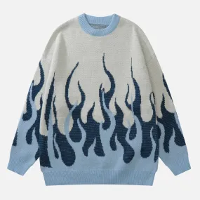 Flame Print Drop Shoulder Sweater