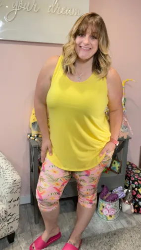 Floral Hummingbird Capri Legging with Pockets