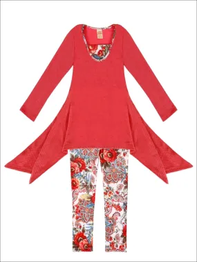 Girls Tomato Floral Sidetail Tunic And Leggings