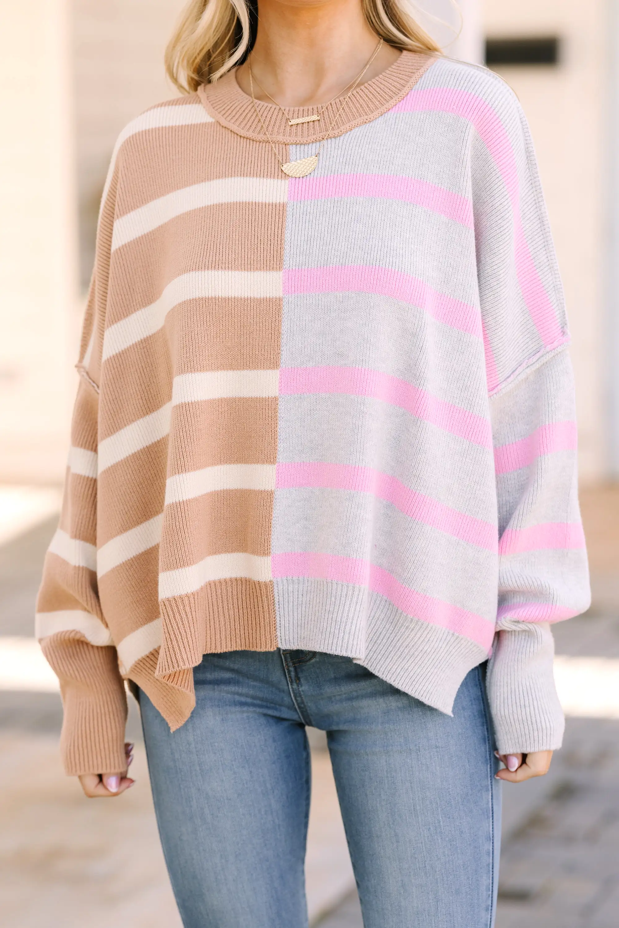 Give You Joy Brown & Gray Striped Sweater