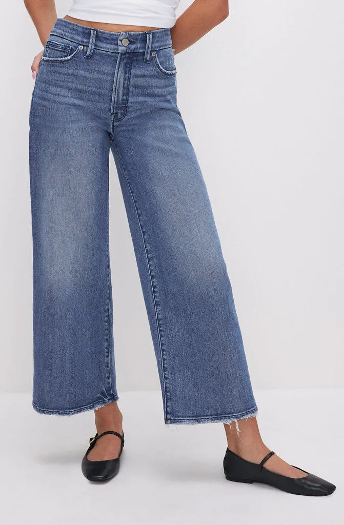 GOOD AMERICAN GOOD WAIST PALAZZO CROP IN INDIGO