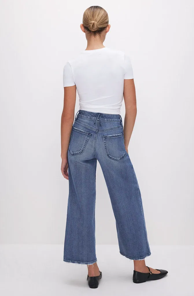 GOOD AMERICAN GOOD WAIST PALAZZO CROP IN INDIGO