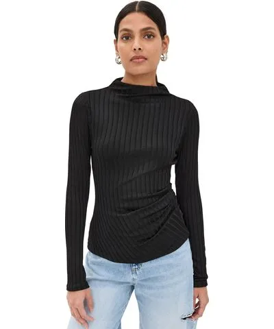 Good American Ribbed Funnel Neck Top Black001 L