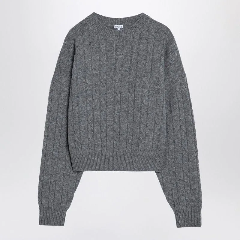 GREY CABLE-KNIT JUMPER IN WOOL