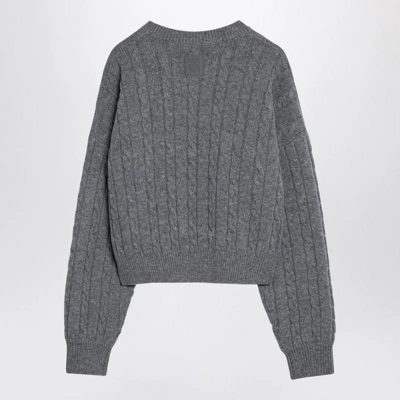 GREY CABLE-KNIT JUMPER IN WOOL