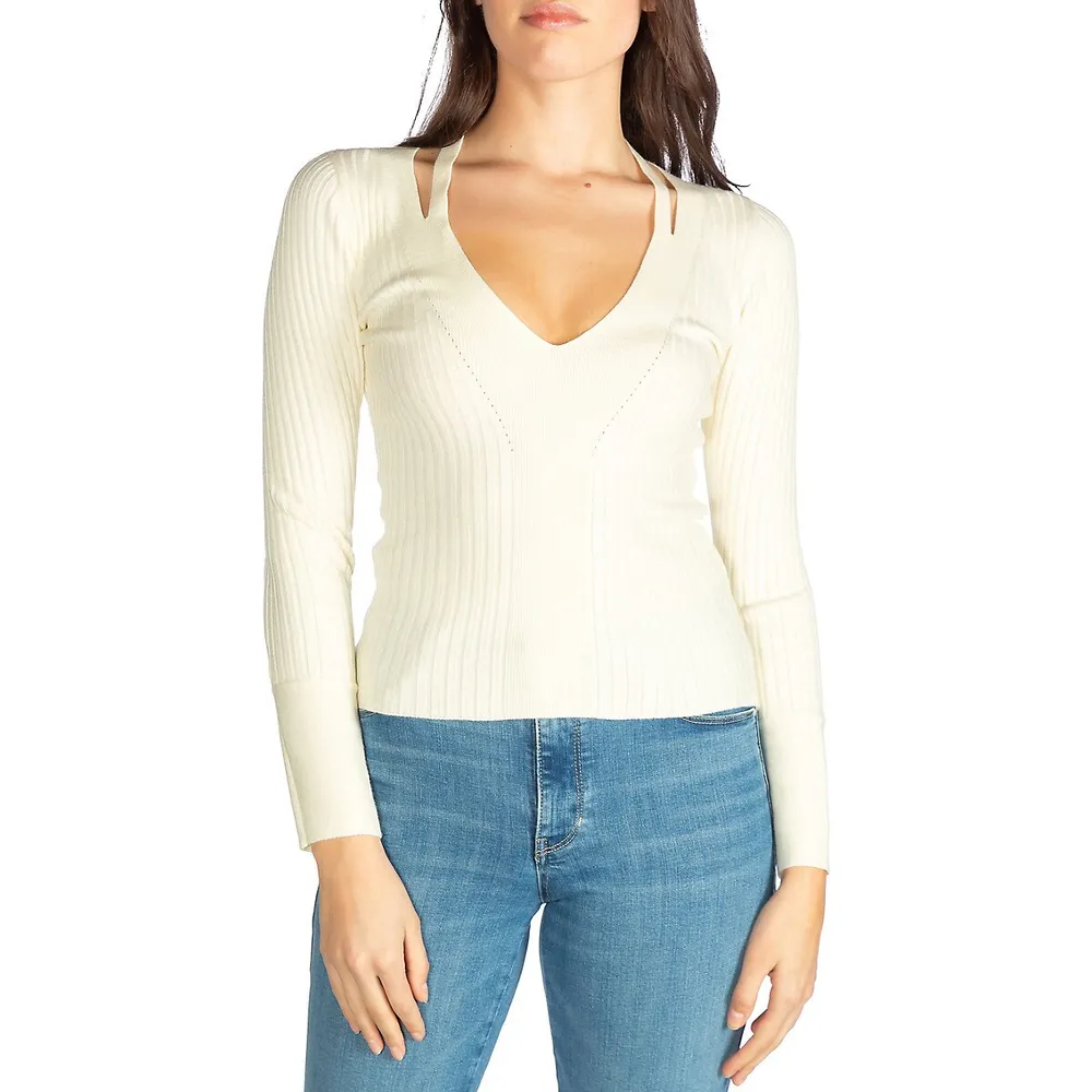 GUESS Shoulder Cutout Ribbed Sweater