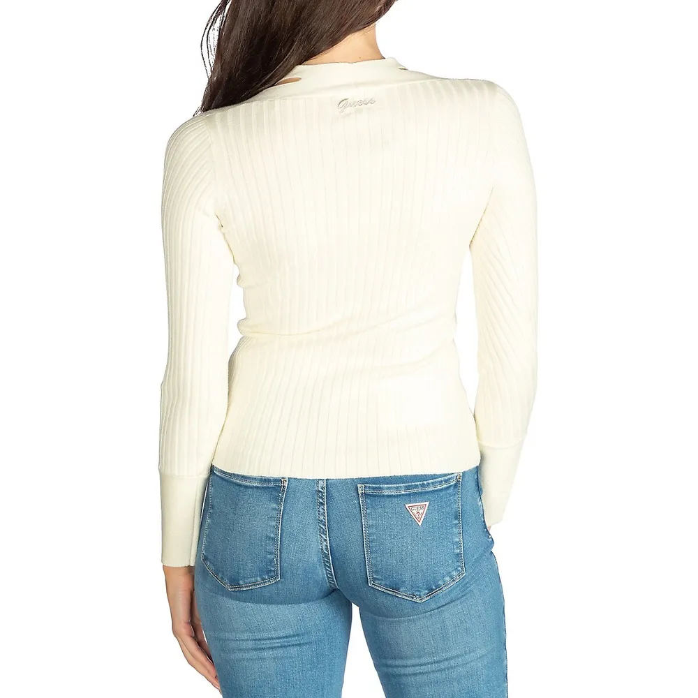 GUESS Shoulder Cutout Ribbed Sweater