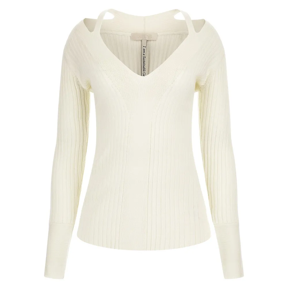 GUESS Shoulder Cutout Ribbed Sweater