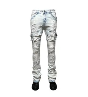 GUNZINII UTILITY CARGO SKINNY STACK DENIM GZ301-LT BLUE