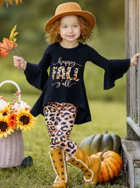 Happy Fall Y'all Stripes and Leopard Print Legging Set