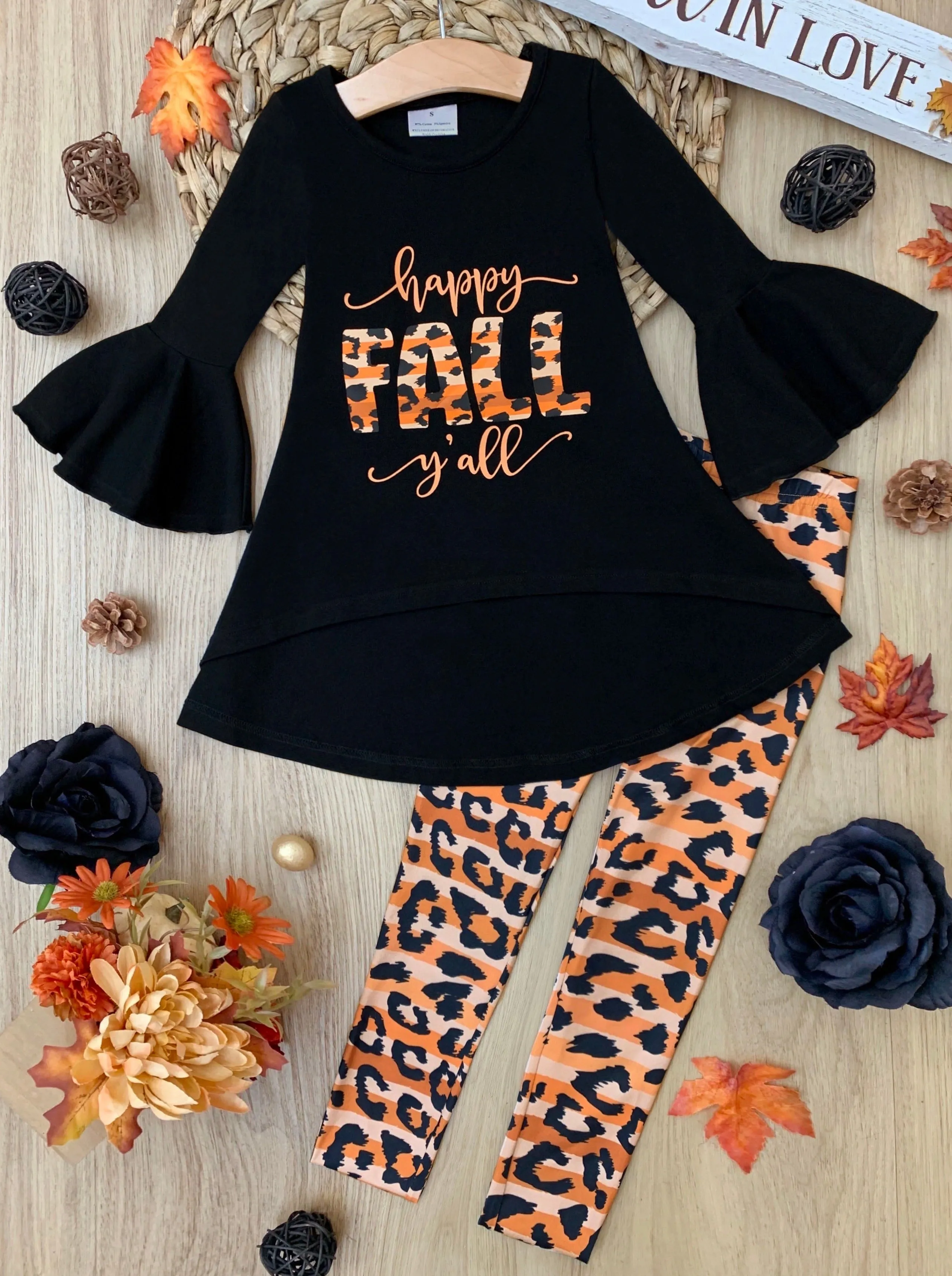 Happy Fall Y'all Stripes and Leopard Print Legging Set