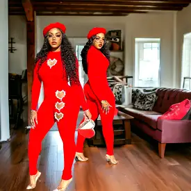 Heartless Stretch Cotton Sweater Legging Set ( Red)