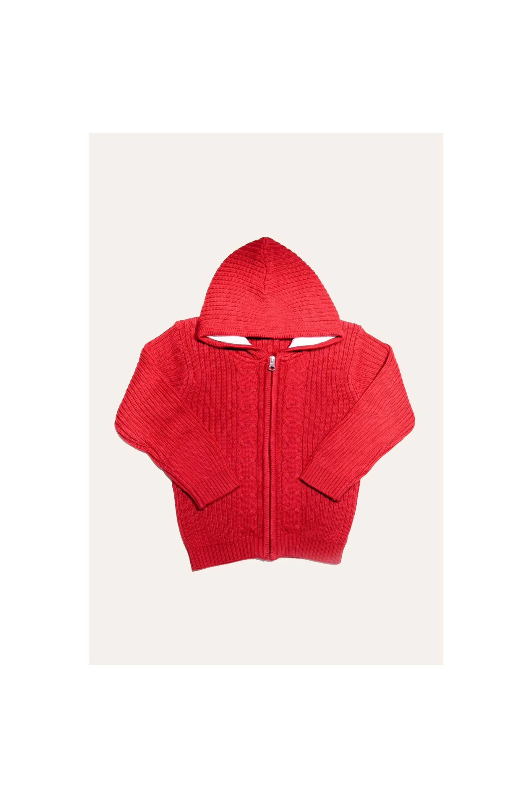 IXAMPLE Red Cable-Knit Zipper Hoody Red Unisex Hoodies