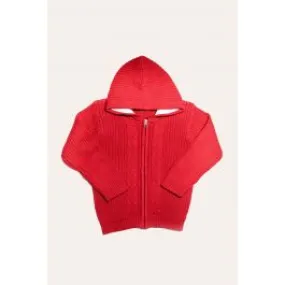 IXAMPLE Red Cable-Knit Zipper Hoody Red Unisex Hoodies