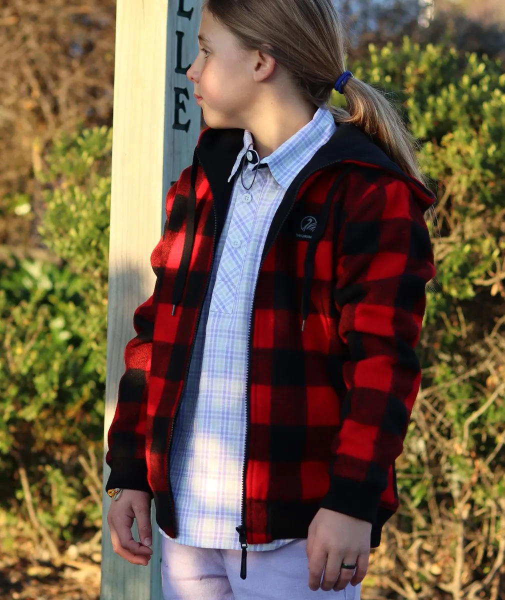 Kids Crooked River Wool Hoody Red/Black Check - Swanndri NZ