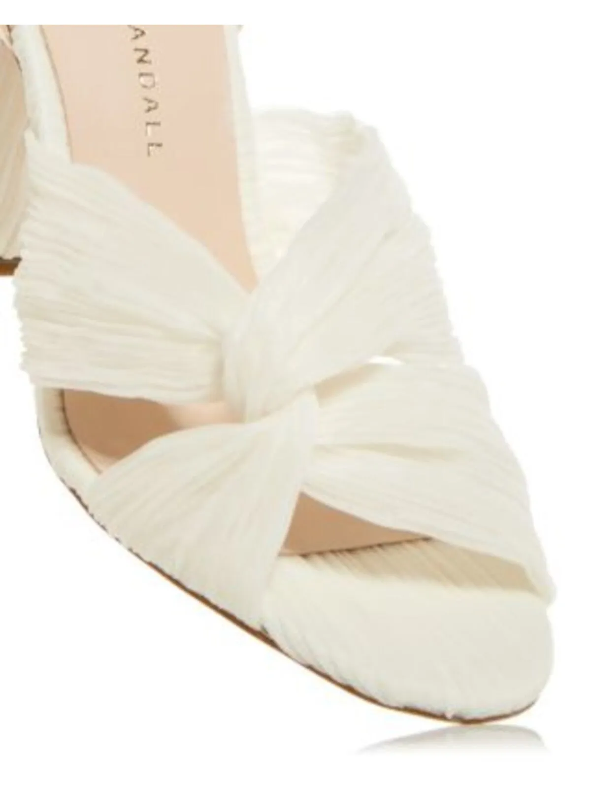 LOEFFLER RANDALL Womens Ivory Knotted Pleated Ankle Strap Padded Reed Round Toe Sculpted Heel Buckle Heeled