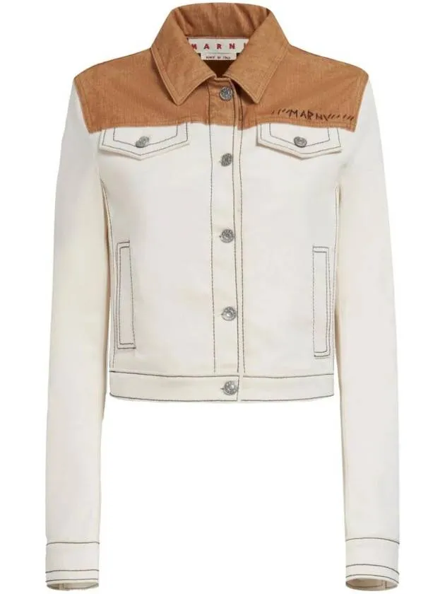 Logo Print Two-Tone Jacket Ivory