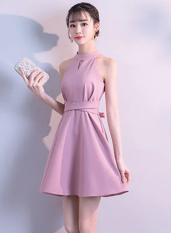 Lovely Pink Halter Mini Party Dress, Cute Women Dress