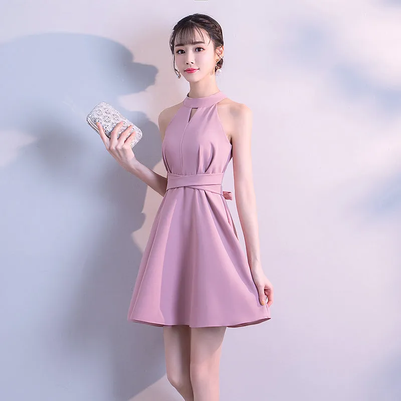 Lovely Pink Halter Mini Party Dress, Cute Women Dress