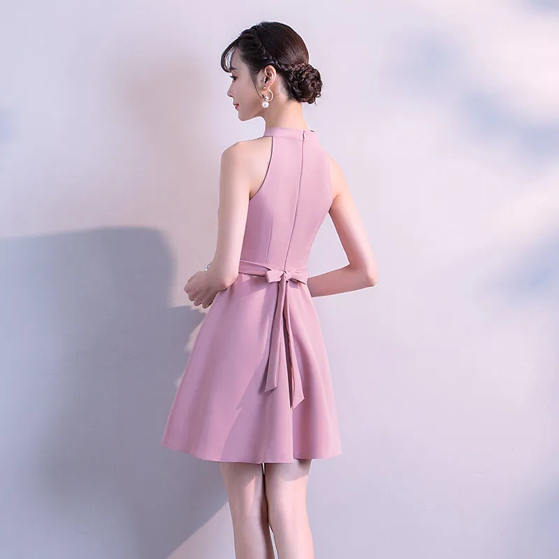 Lovely Pink Halter Mini Party Dress, Cute Women Dress