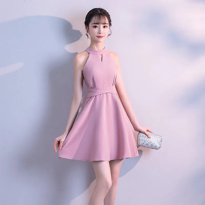 Lovely Pink Halter Mini Party Dress, Cute Women Dress