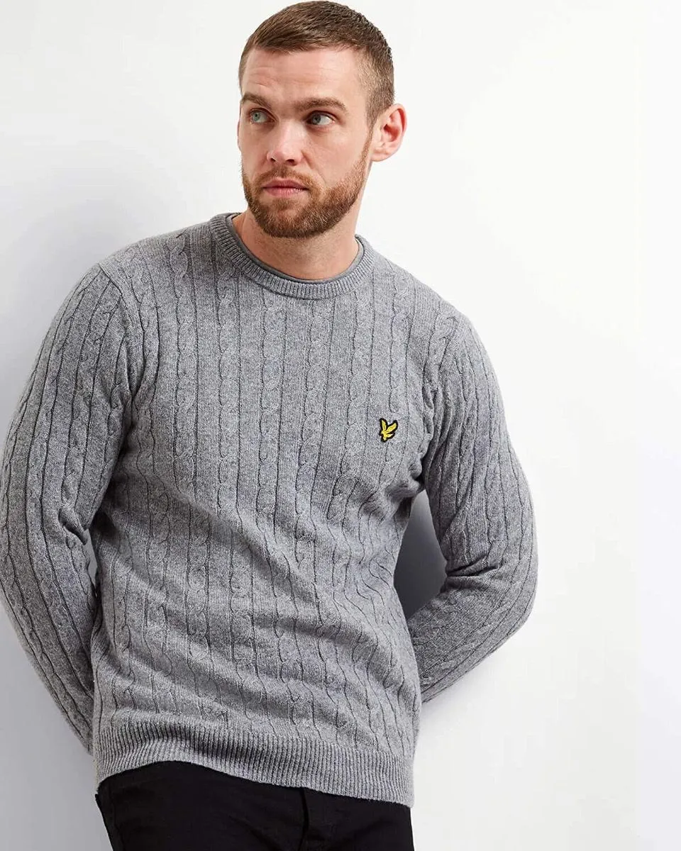 Lyle & Scott Cable Knit Crew Neck Jumper Mid Grey