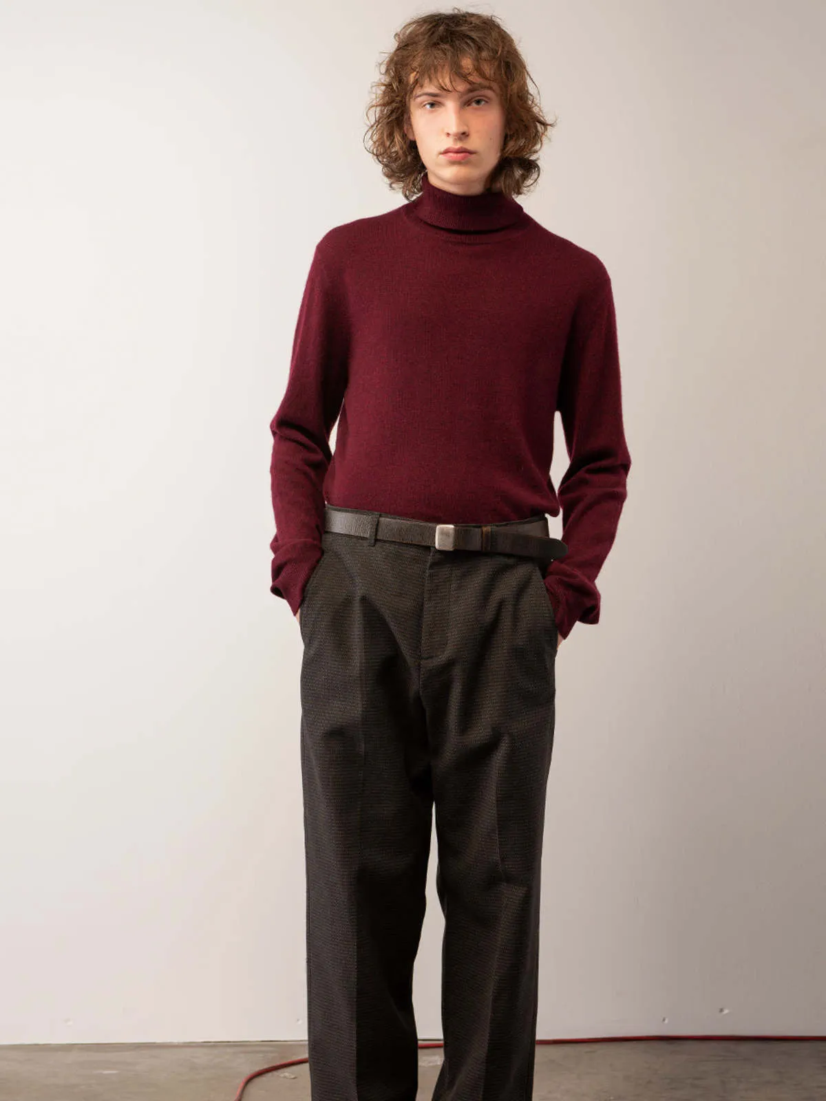 Men Turtleneck Sweater - Burgundy