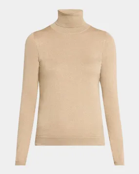 Metallic Cashmere-Silk Turtleneck Sweater