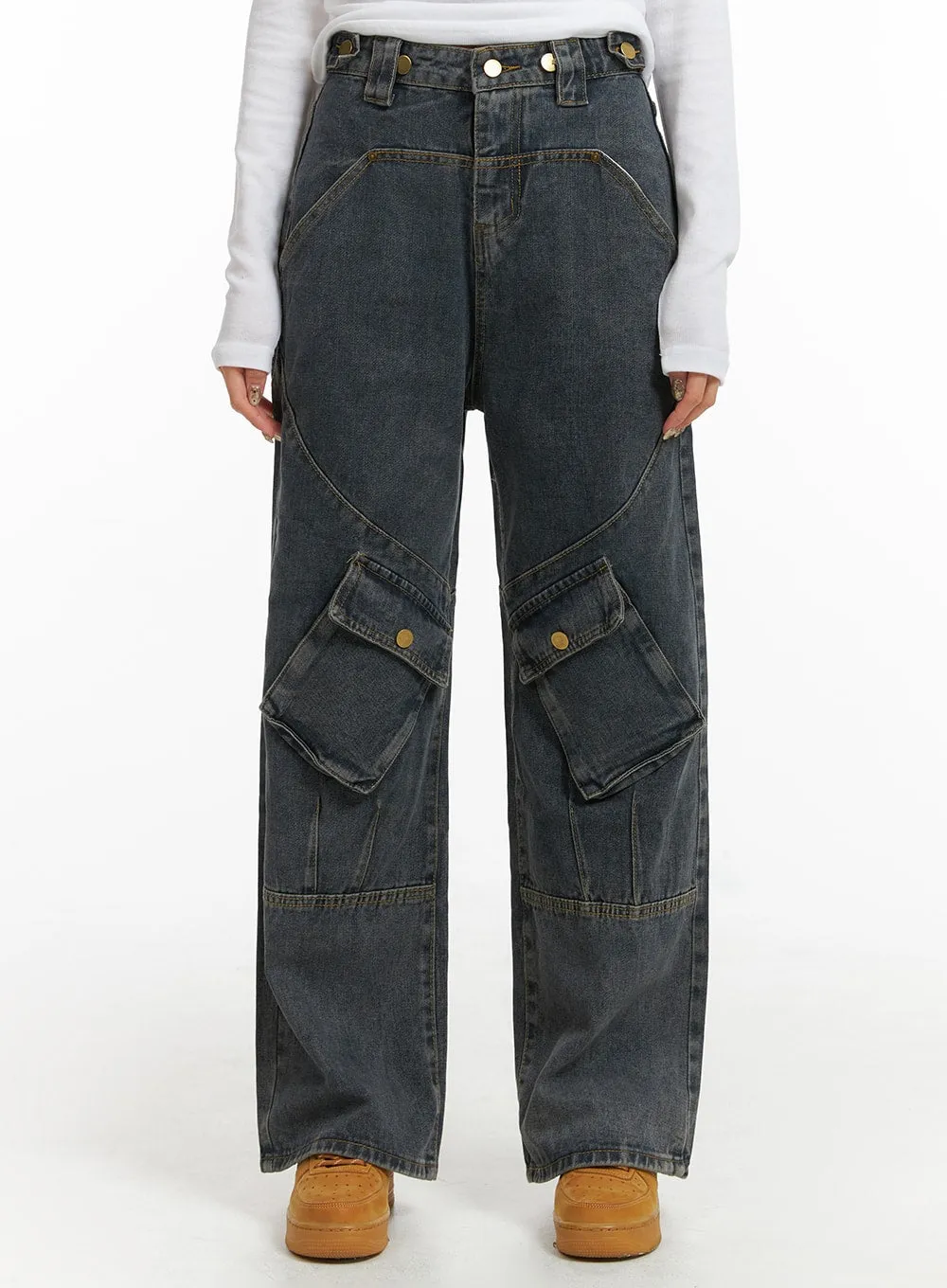 Mid Waist Cargo Jeans CJ411