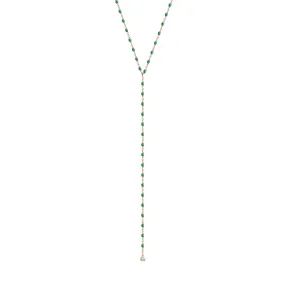 Mini Gigi Y Party Emerald necklace, Rose Gold, 19.7