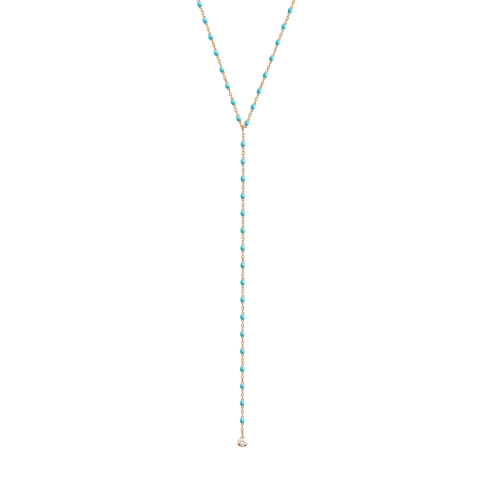 Mini Gigi Y Party Turquoise Green necklace, Rose Gold, 19.7