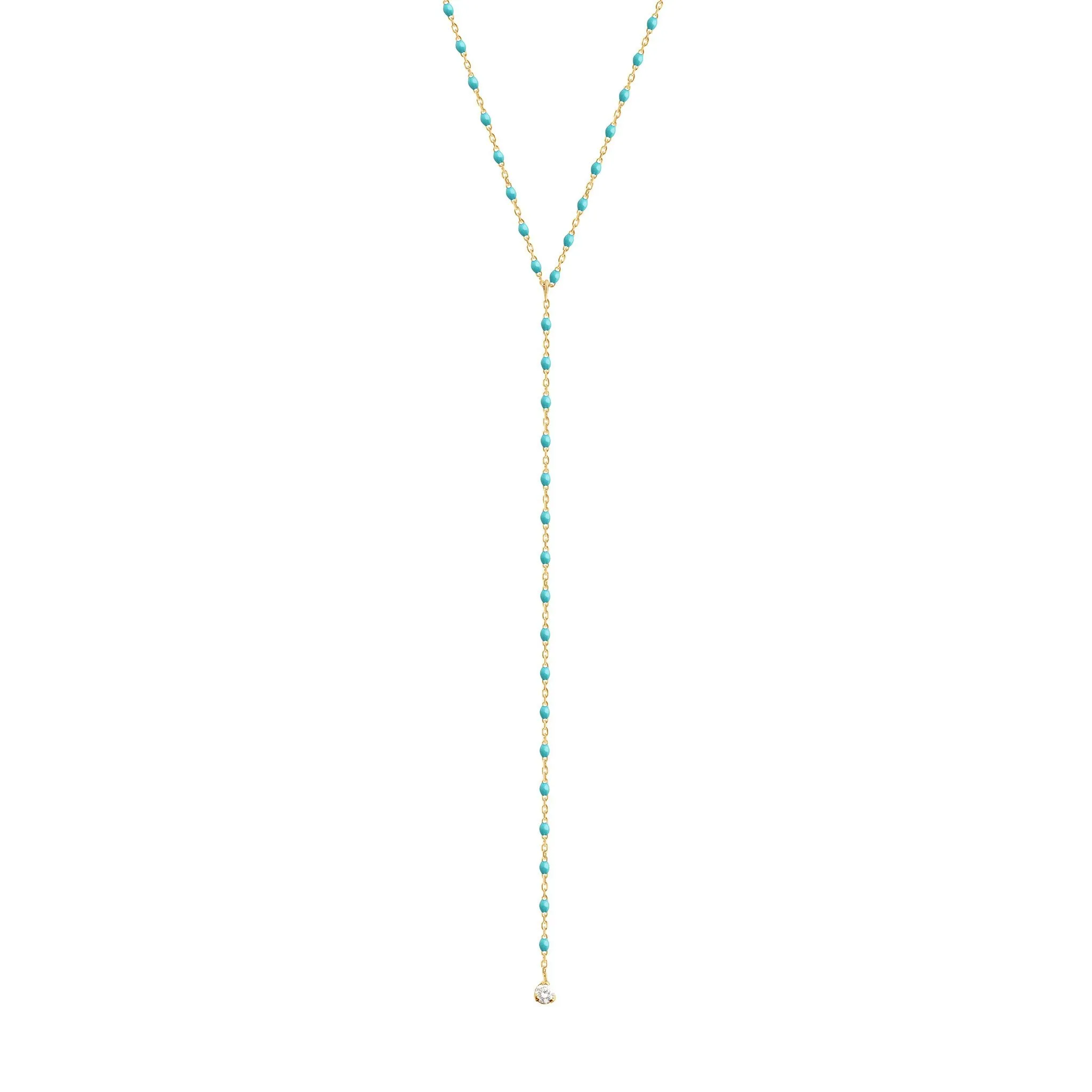 Mini Gigi Y Party Turquoise Green necklace, Yellow Gold, 19.7