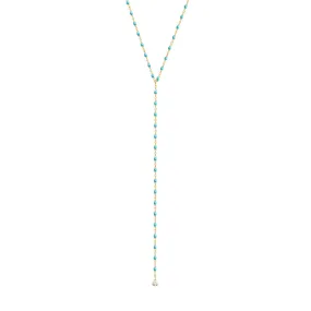 Mini Gigi Y Party Turquoise Green necklace, Yellow Gold, 19.7