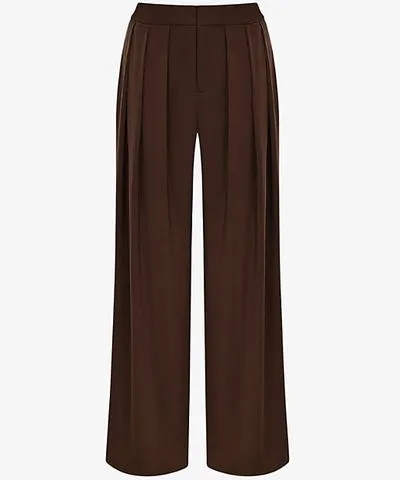 Mistress Rocks Womens Cocoa Wide-leg mid-rise pleated woven trousers