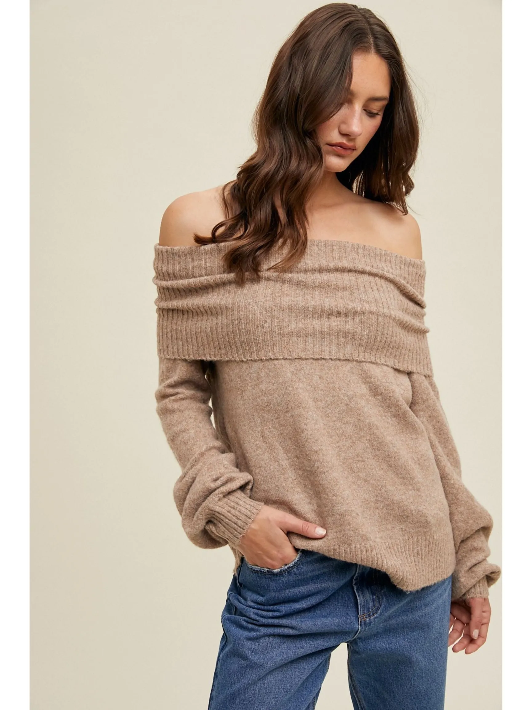 Mocha Off Shoulder Sweater