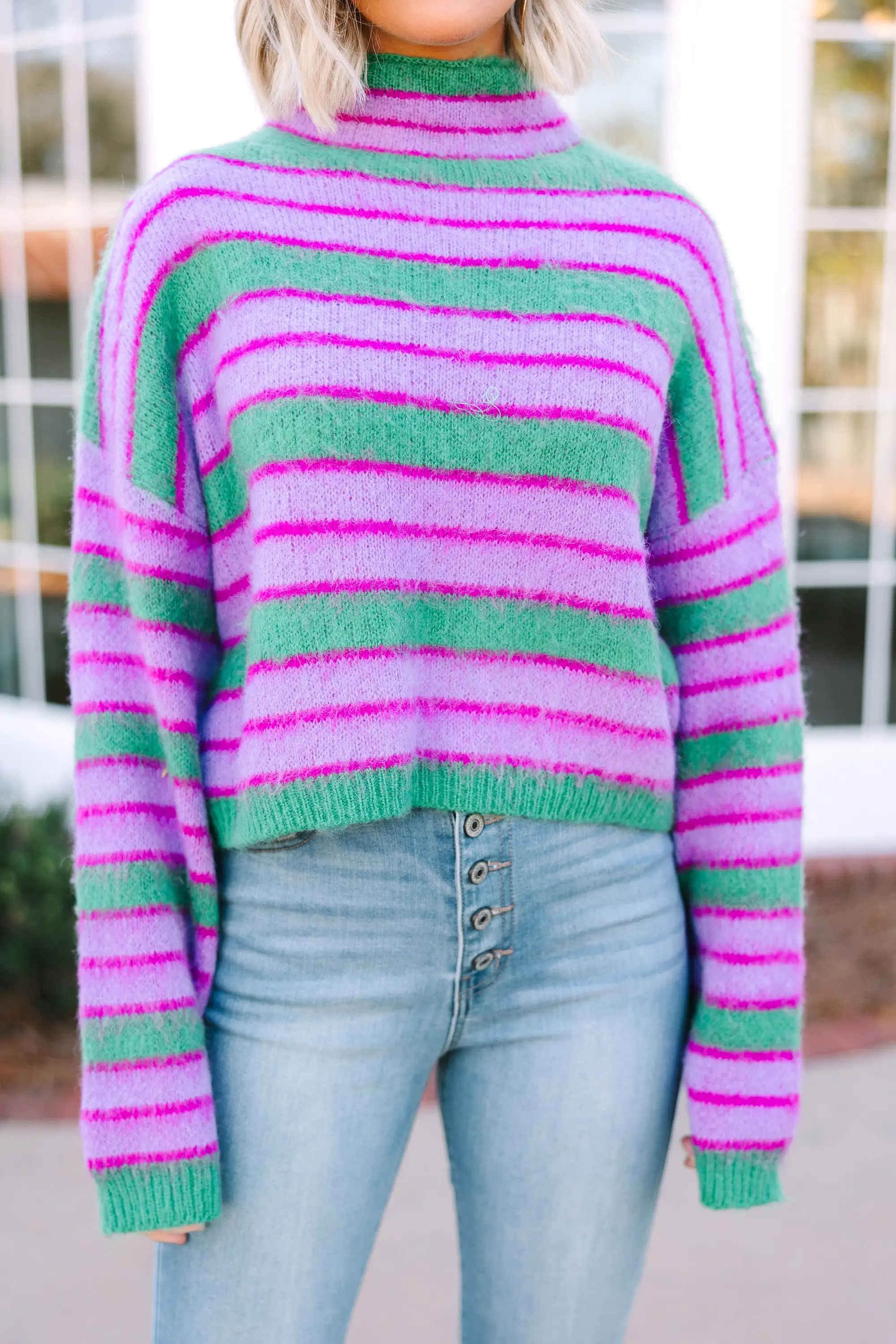 Modern Muse Green Striped Sweater