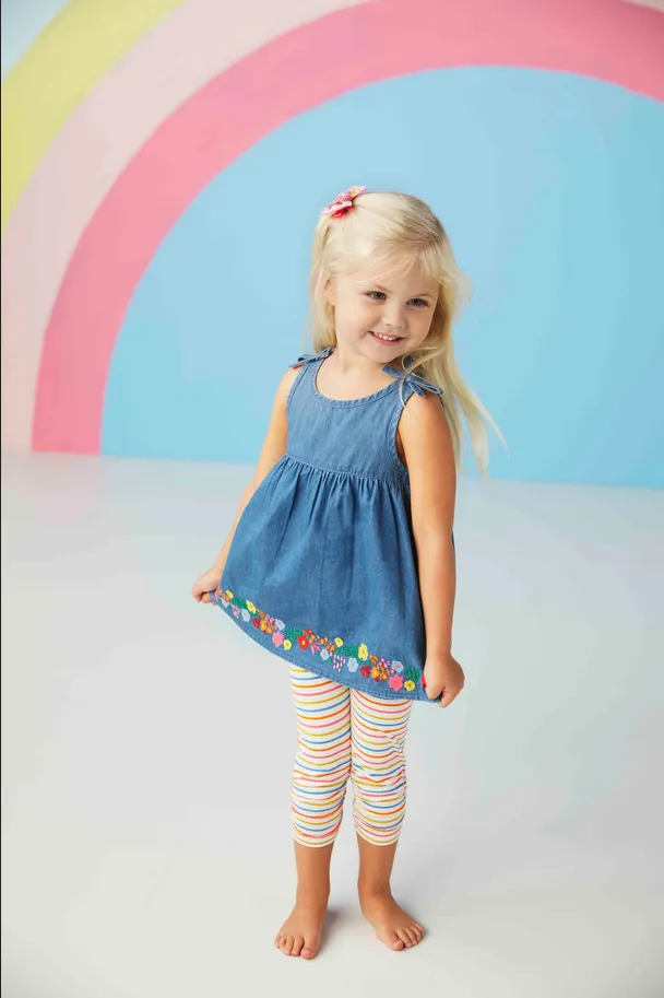 Mudpie Denim Toddler Tunic & Stripped Legging Set