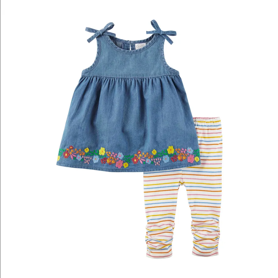 Mudpie Denim Toddler Tunic & Stripped Legging Set