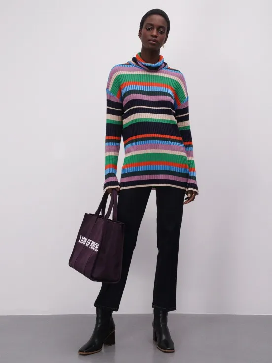 Multicolored striped turtleneck sweater