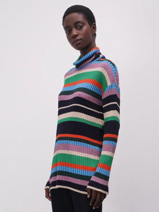 Multicolored striped turtleneck sweater