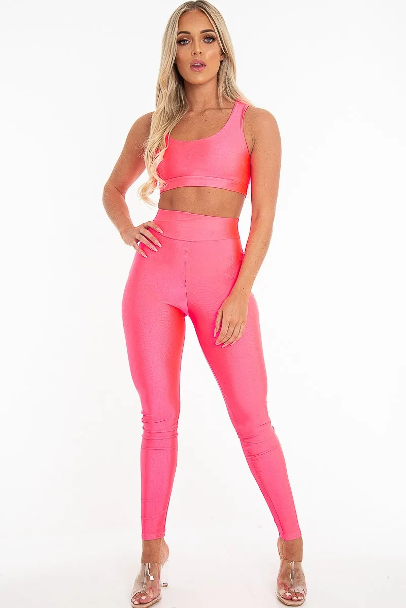 Neon Pink Crop Bralet Leggings Co-Ord - Erinn