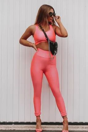 Neon Pink Crop Bralet Leggings Co-Ord - Erinn