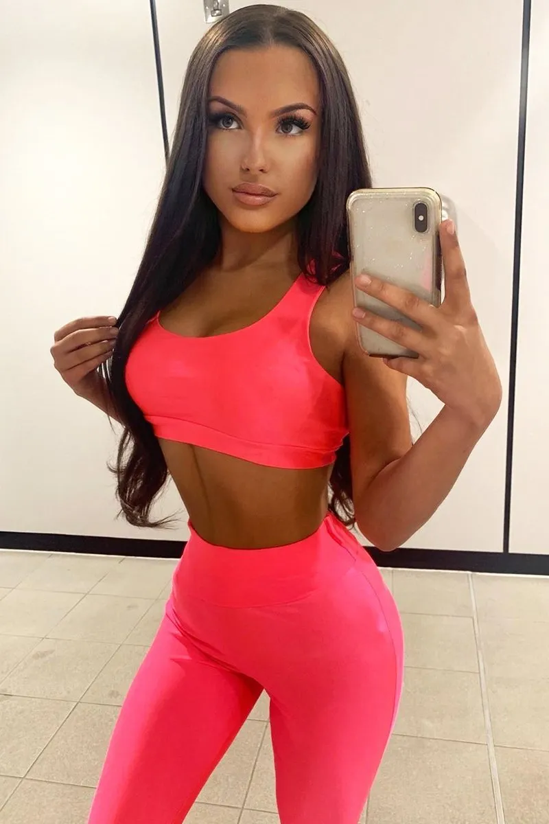 Neon Pink Crop Bralet Leggings Co-Ord - Erinn