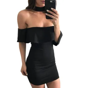 New Desgin Lotus Leaf Slash Neck Dresses Women Sexy  Off Shoulder Mini Party Dresses ropa mujer vestidos #23 GS