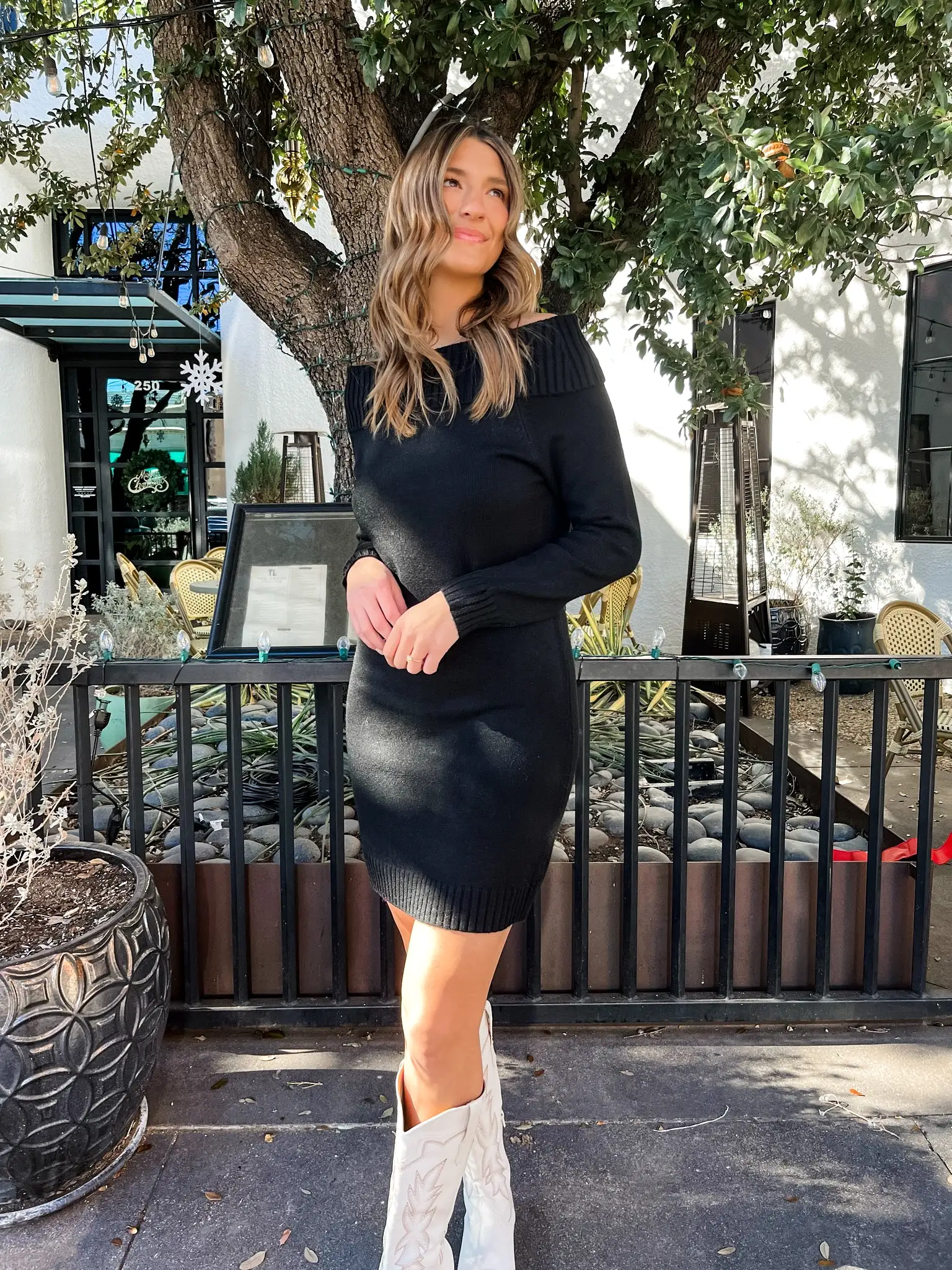 Off The Shoulder  Sweater Dress- Black