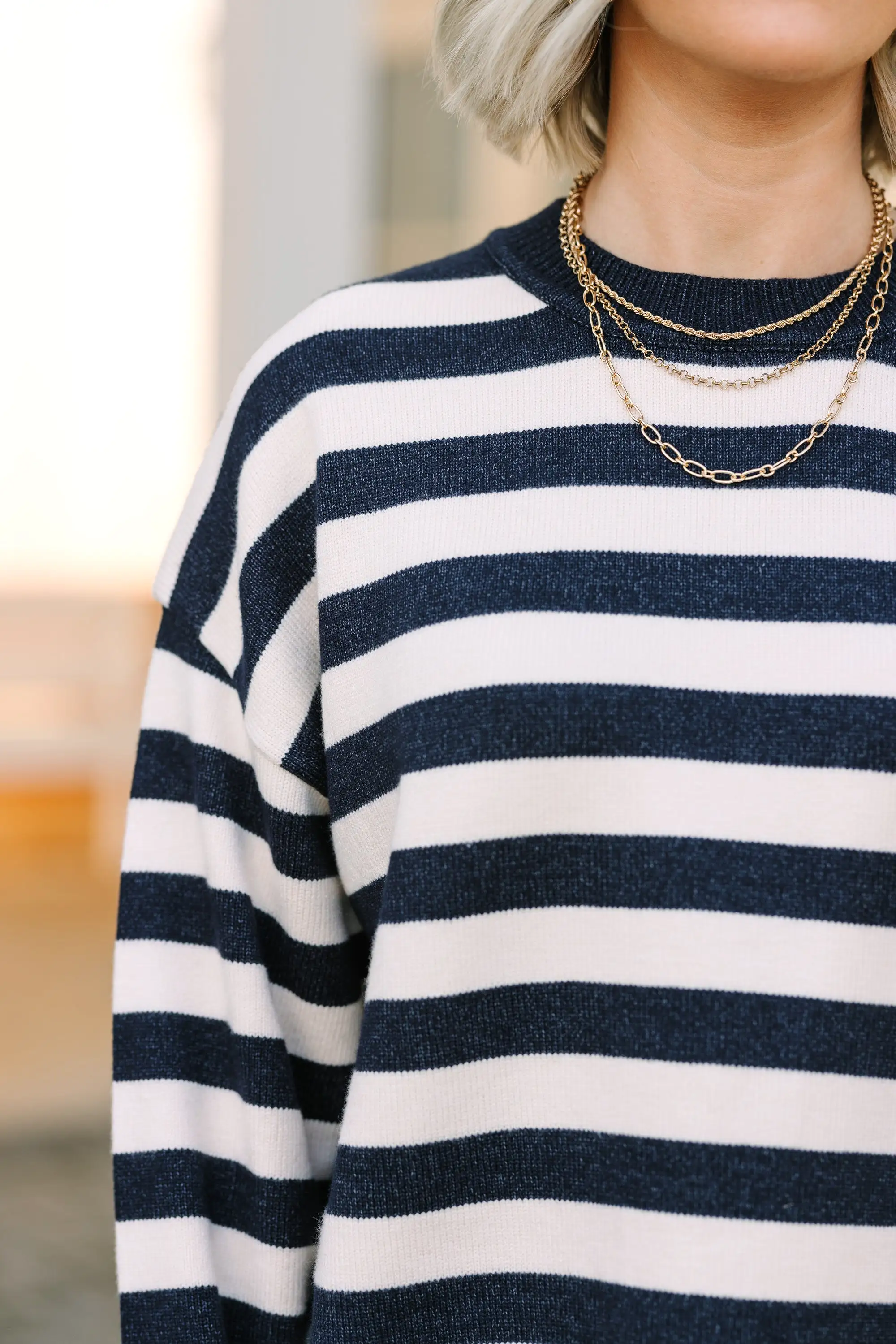 On The Way Up Navy Blue Striped Sweater