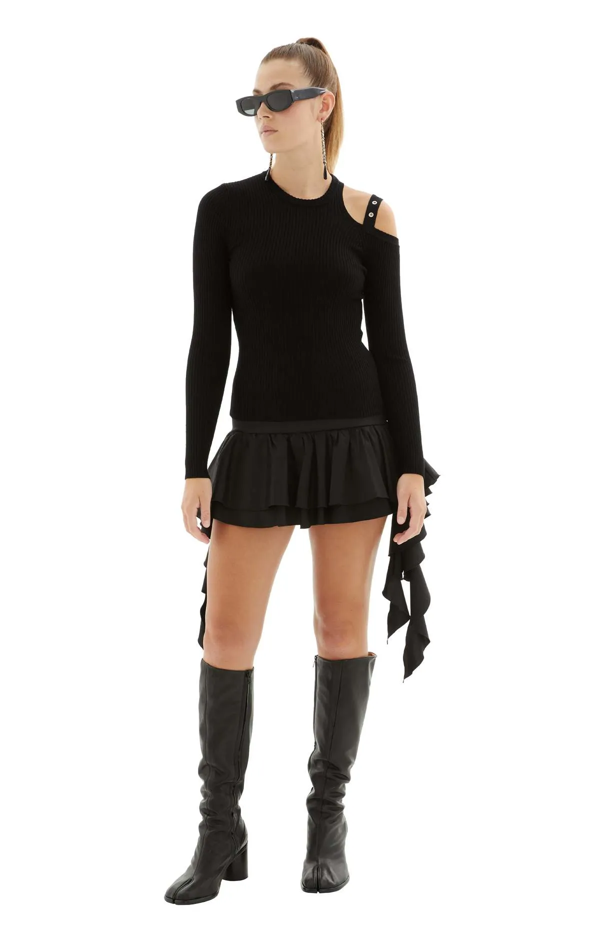 One Shoulder Sweater - Black