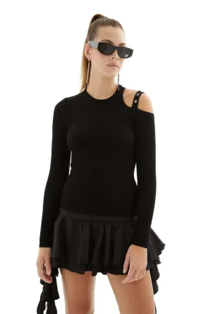 One Shoulder Sweater - Black