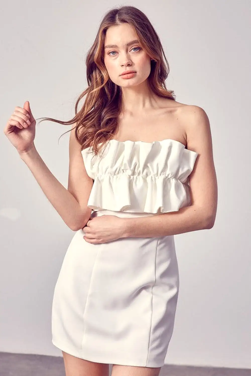 Open Shoulder Ruffle Mini Dress